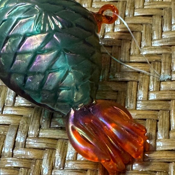 Hand Blown Glass Fish Ornament Blue Iridescent With Orange Tail - Picture 5 of 8